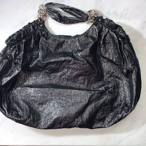Large Nine West Black Ruched Tote Bag